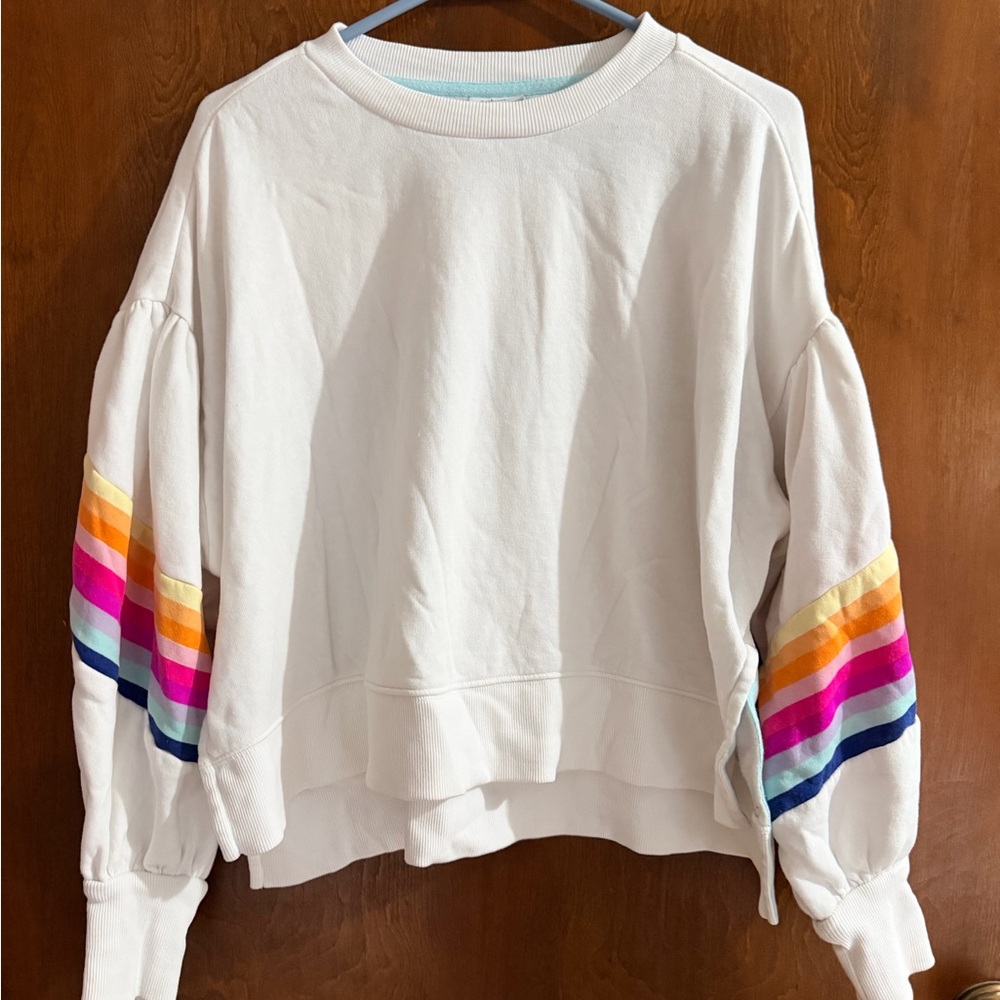Women's Sweatshirt with Rainbow Stripe Sleeves
